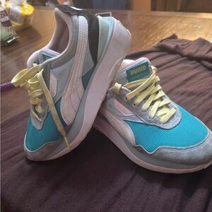 Puma Blue and Gray Sneakers with Mesh Upper and Rubber Outsole women #5.5